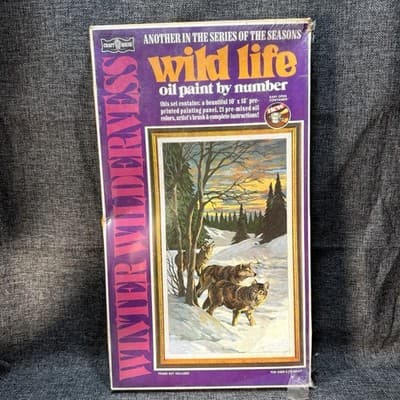 NOS Vtg 70’s Craft House Paint By Number Wolfs Landscape Rough Condition