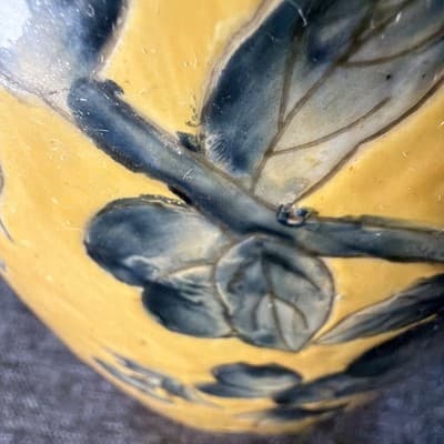 Vintage Chinese Imperial Yellow Porcelain Vase Blue Bird Peony Dayazhai Style 1 - Thumbnail 5