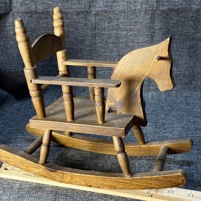 Toy Wooden Rocking Horse Doll Or Plush Bear Chair Heirloom Collectible Display - Thumbnail 7