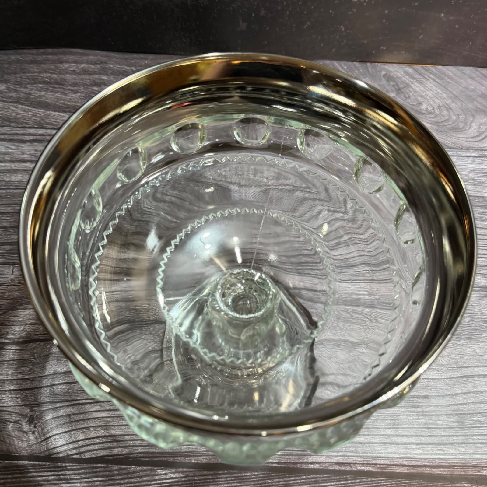 Vintage Indiana Glass Kings Crown Thumbprint Compote Silver Rim 7” Bowl - Thumbnail 4
