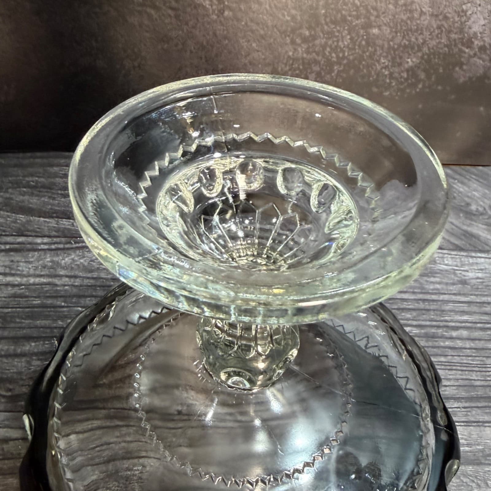 Vintage Indiana Glass Kings Crown Thumbprint Compote Silver Rim 7” Bowl - Thumbnail 6