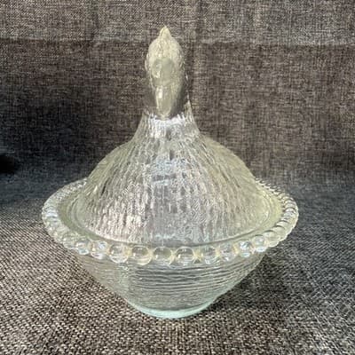 Vintage Indiana Clear Glass 7” Hen on Nest Covered Dish MCM Chipped HON - Thumbnail 12