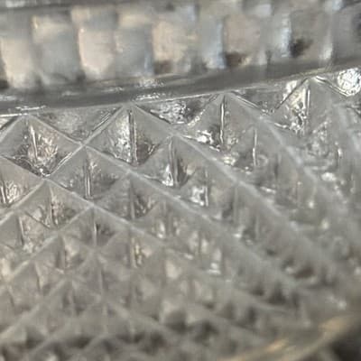 Antique Magnesium Glass Diamond Point Pedestal Dish Glows UV 365 Lavender Hue - Thumbnail 16