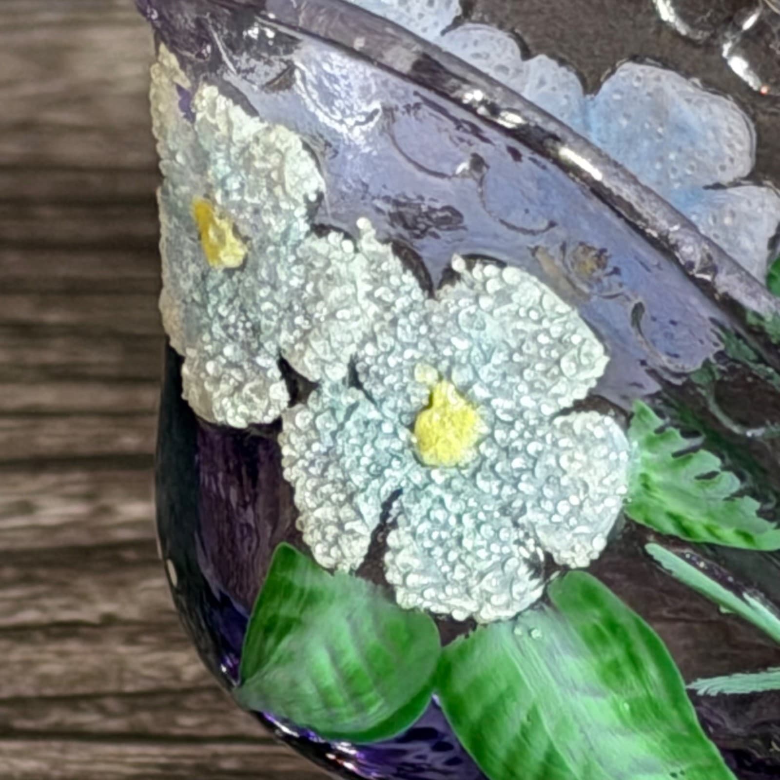 Fenton Art Glass Hand-Painted Purple Shoe W/ Floral Design By V. Elise Collectib - Thumbnail 3