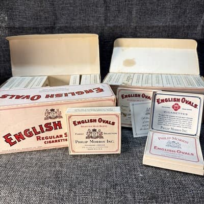 Vintage Empty Philip Morris Lot Of English Ovals Cigarette Box Papers Display