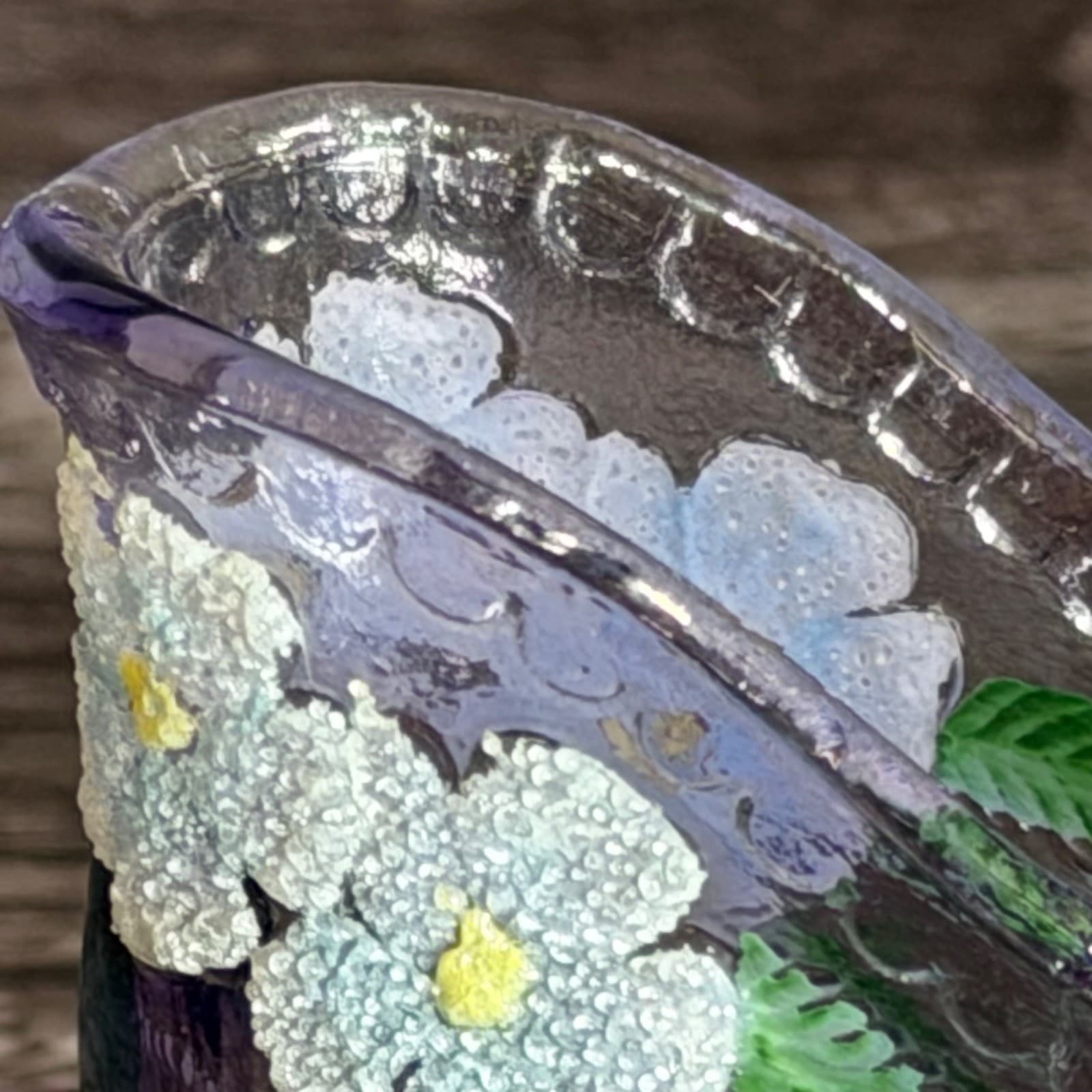 Fenton Art Glass Hand-Painted Purple Shoe W/ Floral Design By V. Elise Collectib - Thumbnail 4
