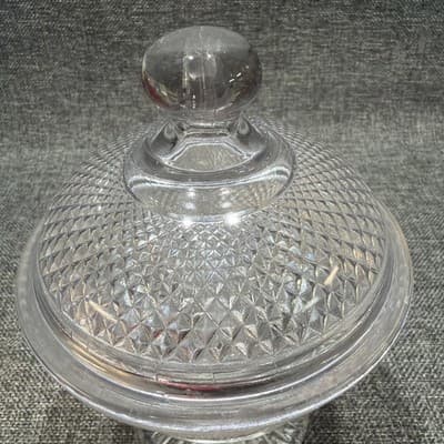 Antique Magnesium Glass Diamond Point Pedestal Dish Glows UV 365 Lavender Hue - Thumbnail 6
