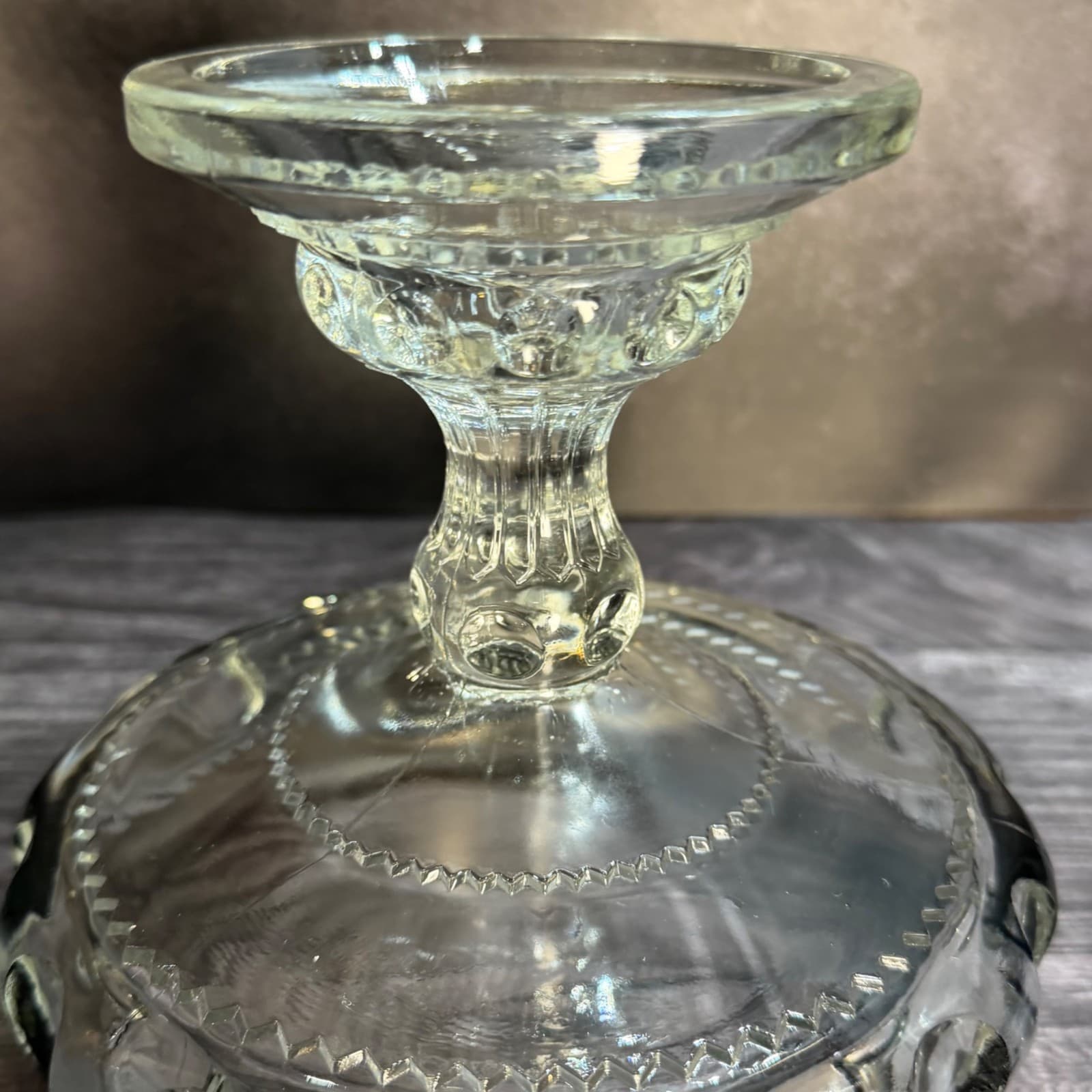 Vintage Indiana Glass Kings Crown Thumbprint Compote Silver Rim 7” Bowl - Thumbnail 8