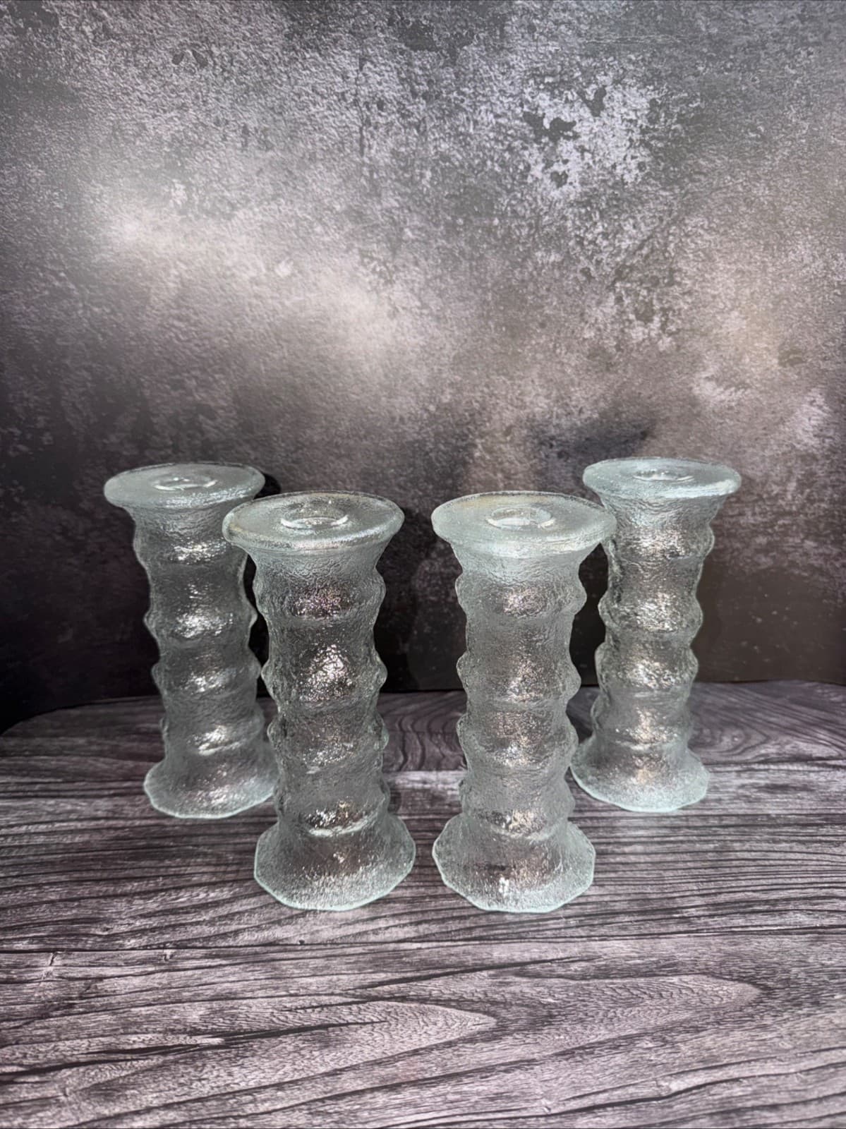 Dual Function Vase or Candlestick Set Of 4 VTG Clear Textured Glass USA c-918 - Thumbnail 2