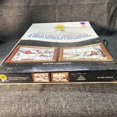 NOS Vtg 1974 Art Award Paint By Number Winter Landscape Rough Condition See Phot - Thumbnail 9