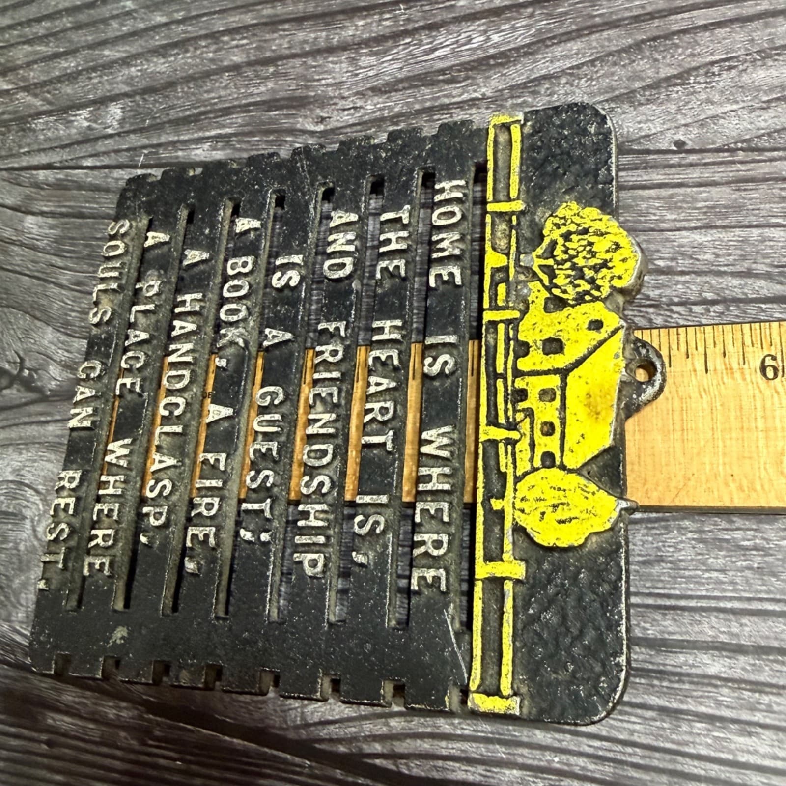Vintage Cast Aluminum "Home Is Where" Metal Trivet Kitchen Decor 4.75"x5" - Thumbnail 4