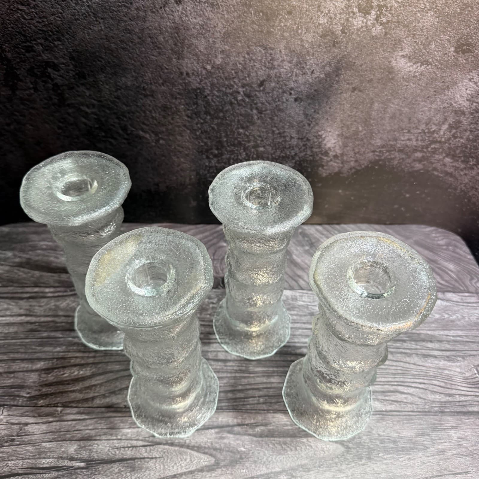 Dual Function Vase or Candlestick Set Of 4 VTG Clear Textured Glass USA c-918 - Thumbnail 7