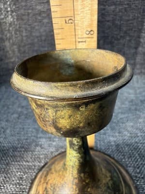Vintage Solid Brass Chalice Candle Holder with Heavy Aged Patina - Thumbnail 11