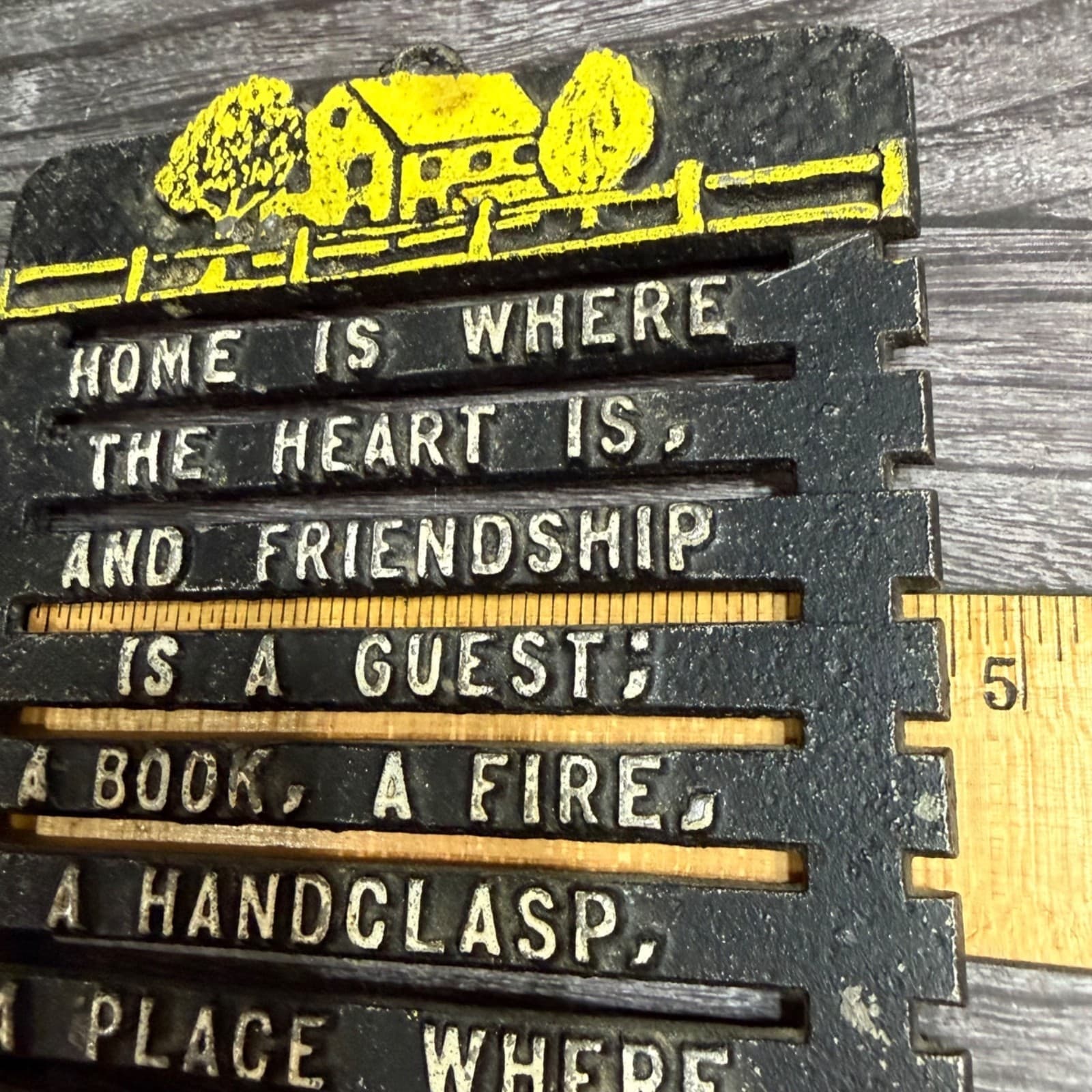 Vintage Cast Aluminum "Home Is Where" Metal Trivet Kitchen Decor 4.75"x5" - Thumbnail 5