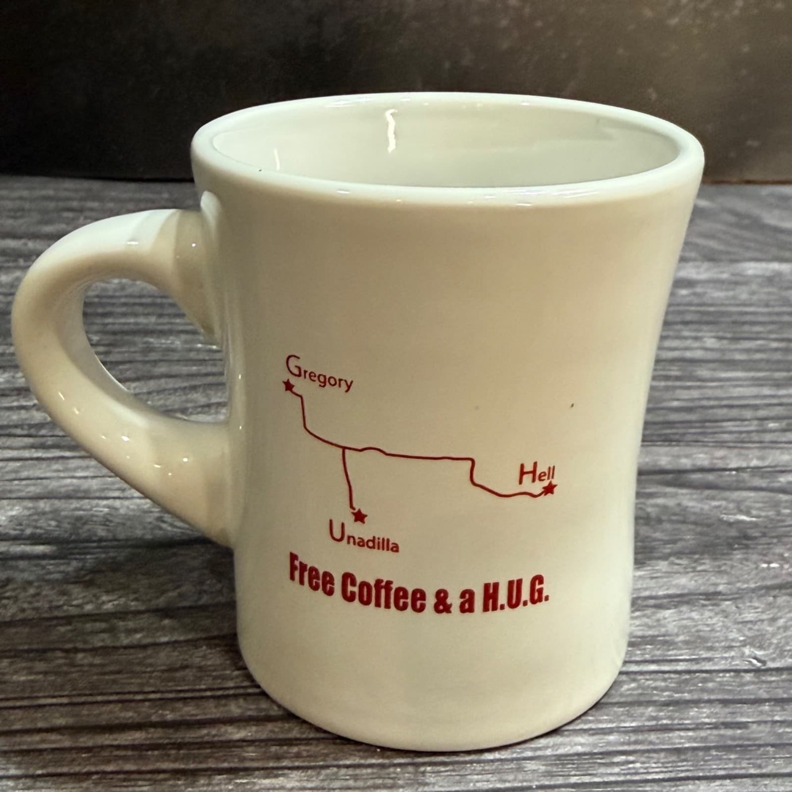Hell Michigan Free Coffee & A H.U.G. Souvenir Ceramic Diner Mug With Map Design - Thumbnail 3
