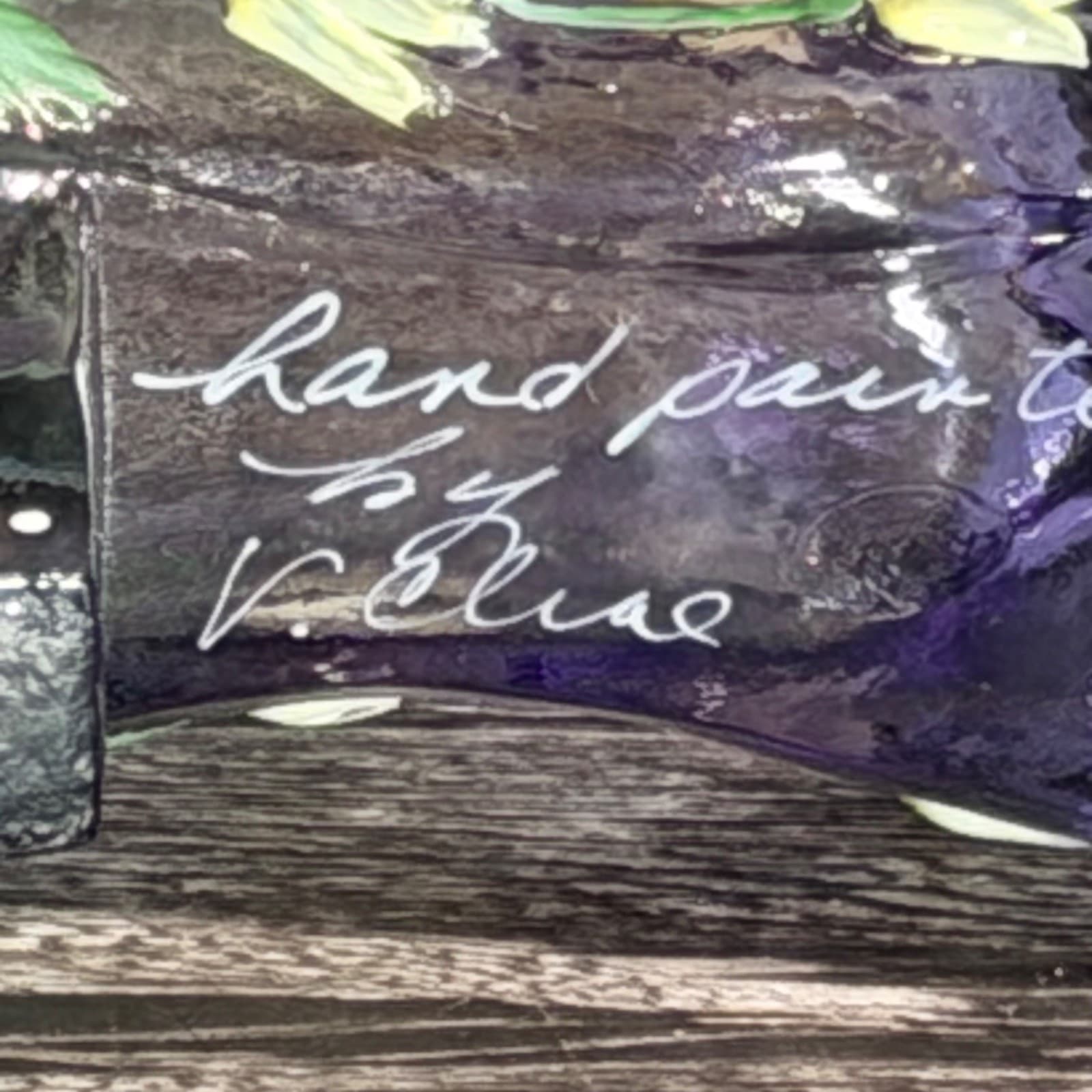 Fenton Art Glass Hand-Painted Purple Shoe W/ Floral Design By V. Elise Collectib - Thumbnail 10