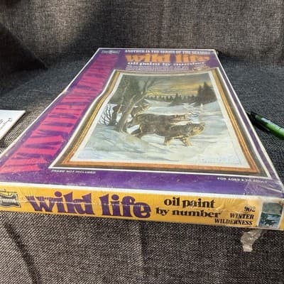 NOS Vtg 70’s Craft House Paint By Number Wolfs Landscape Rough Condition - Thumbnail 18