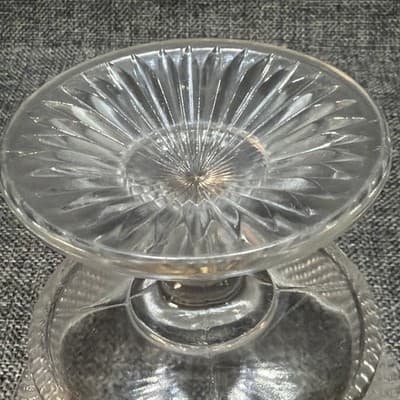 Antique Magnesium Glass Diamond Point Pedestal Dish Glows UV 365 Lavender Hue - Thumbnail 13