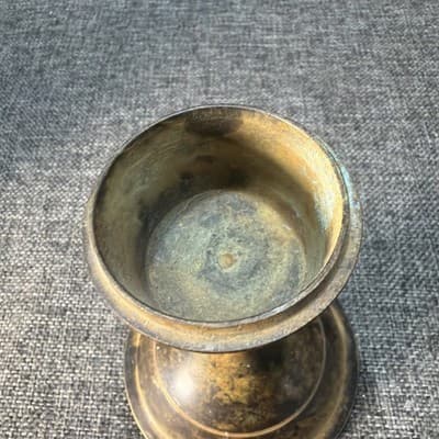 Vintage Solid Brass Chalice Candle Holder with Heavy Aged Patina - Thumbnail 4