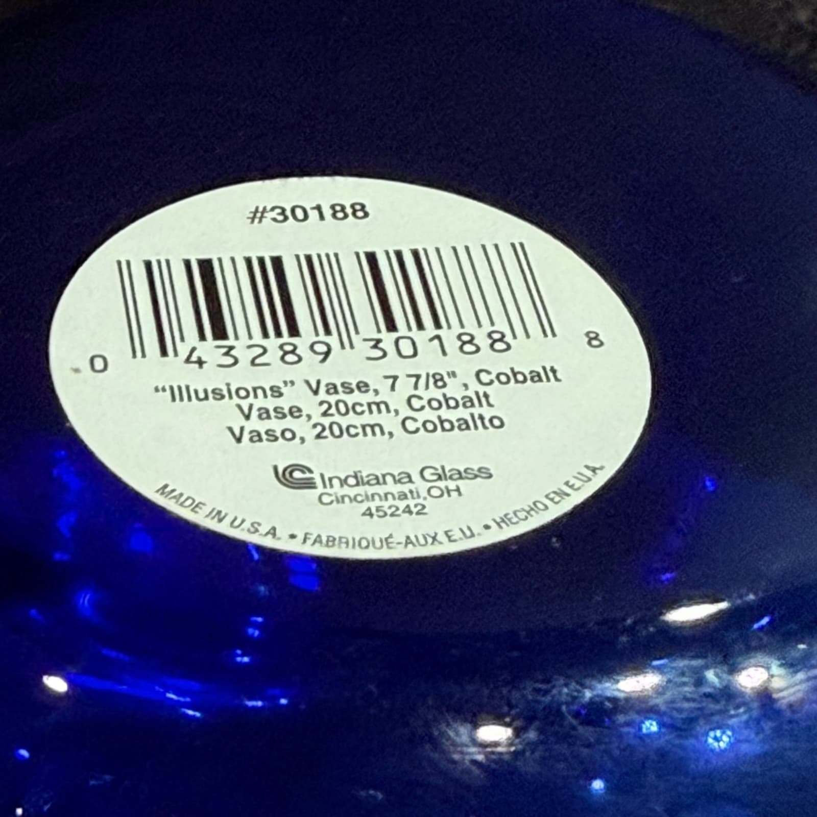 Indiana Glass Illusions Cobalt Blue Optic Swirl Vase 7.25" New With Label - Thumbnail 4