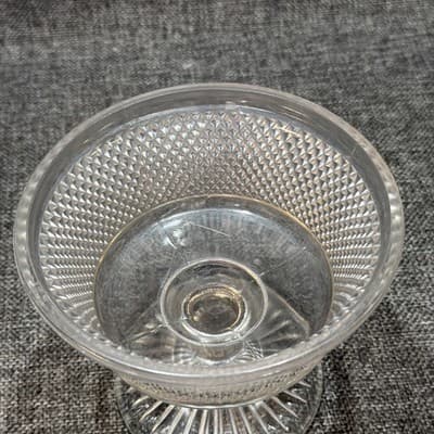 Antique Magnesium Glass Diamond Point Pedestal Dish Glows UV 365 Lavender Hue - Thumbnail 11