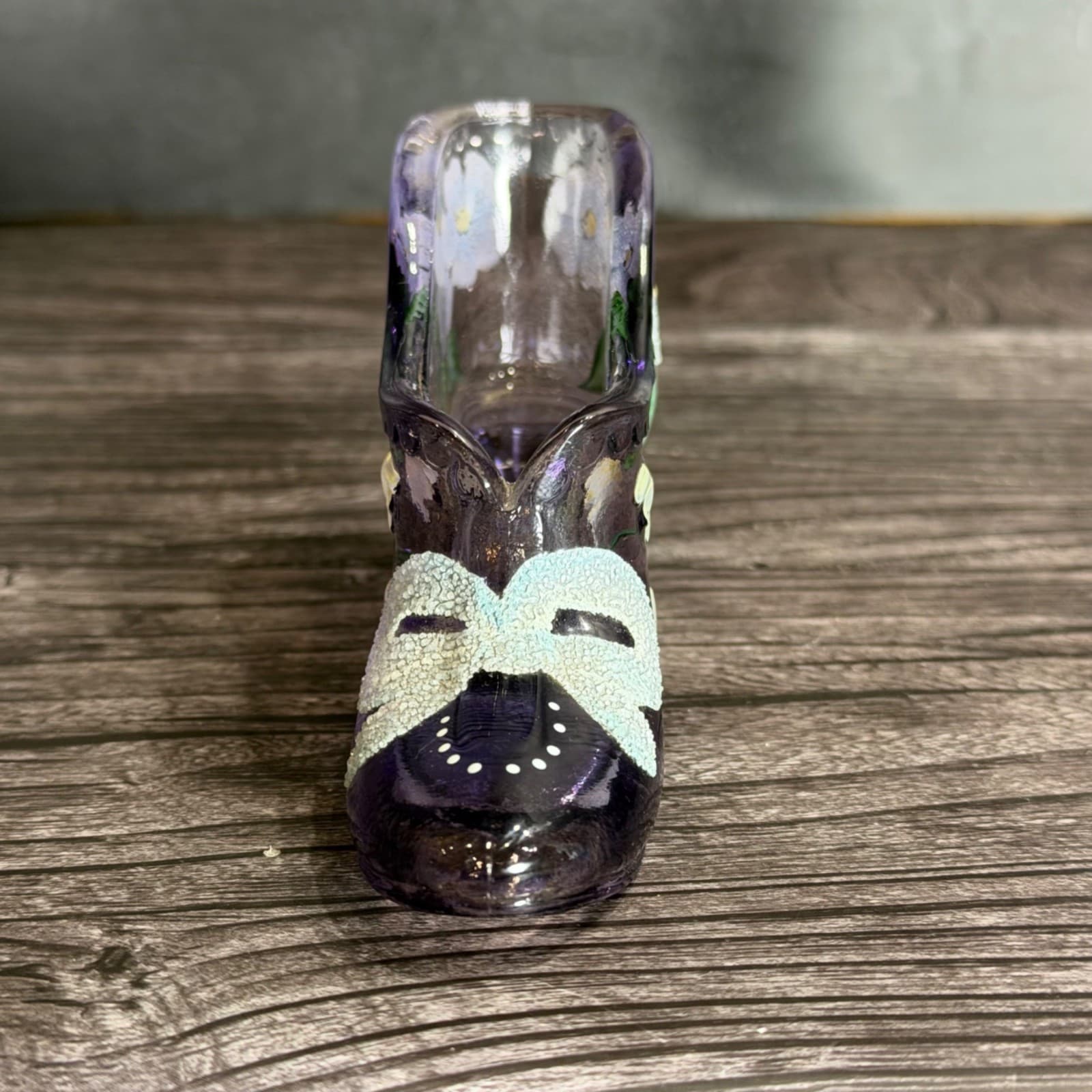 Fenton Art Glass Hand-Painted Purple Shoe W/ Floral Design By V. Elise Collectib - Thumbnail 7