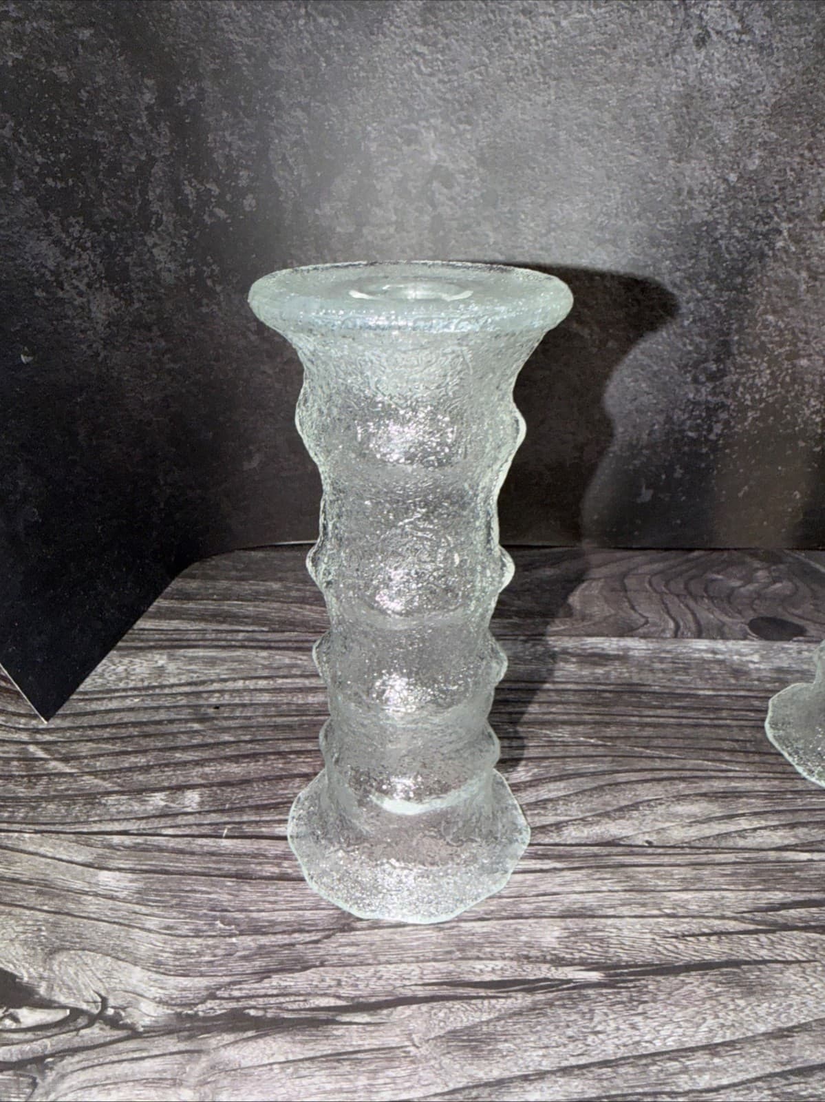 Dual Function Vase or Candlestick Set Of 4 VTG Clear Textured Glass USA c-918 - Thumbnail 3