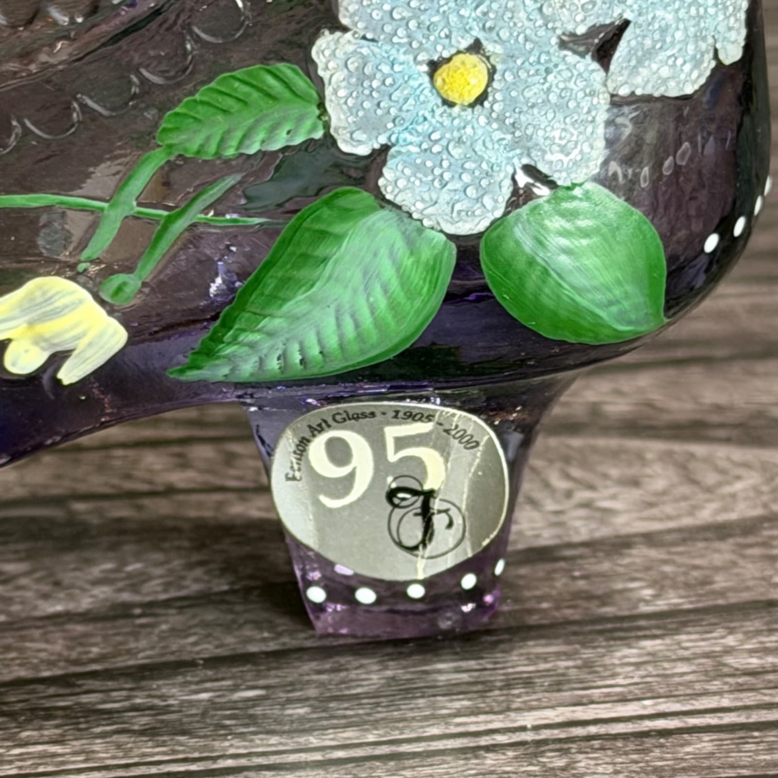 Fenton Art Glass Hand-Painted Purple Shoe W/ Floral Design By V. Elise Collectib - Thumbnail 5