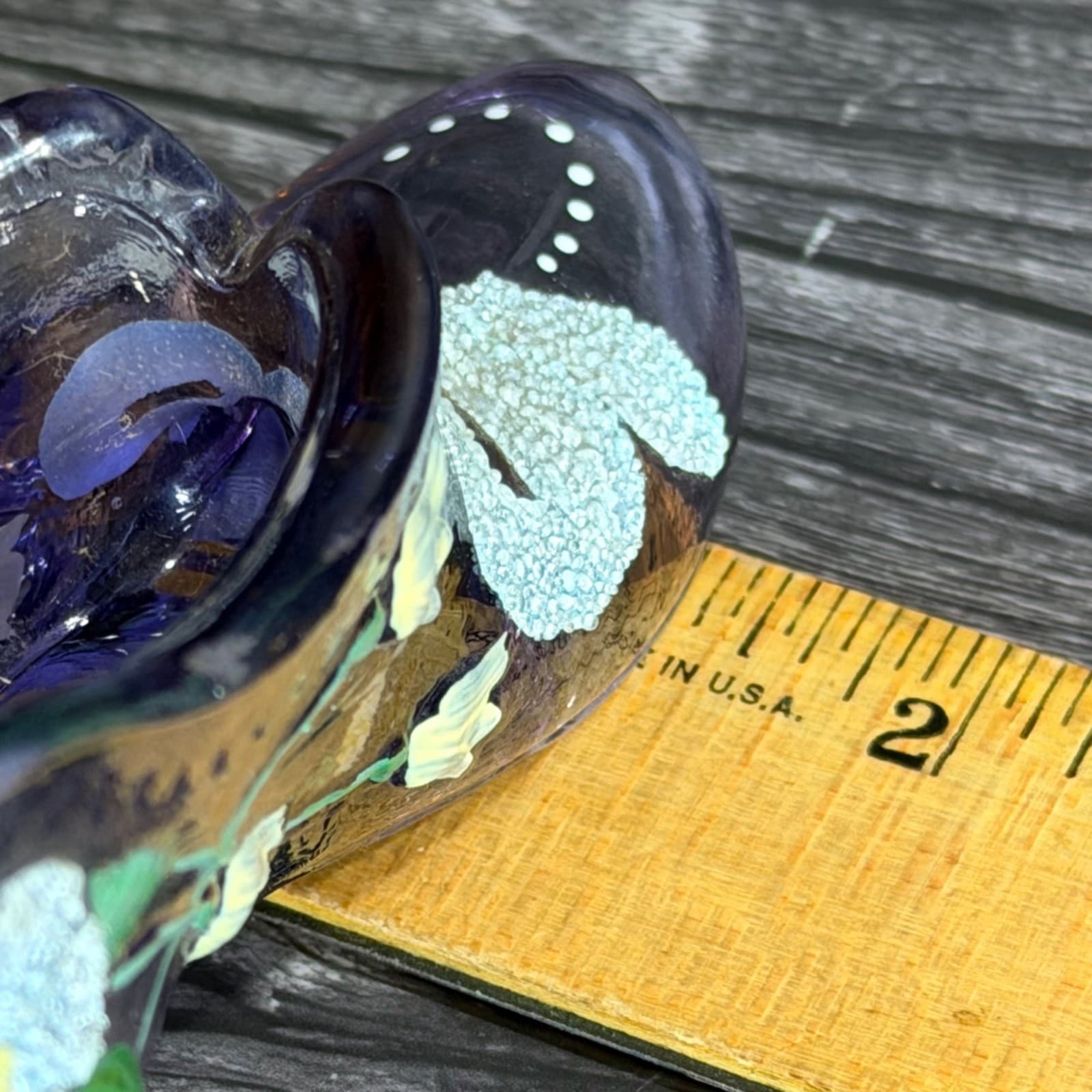Fenton Art Glass Hand-Painted Purple Shoe W/ Floral Design By V. Elise Collectib - Thumbnail 14