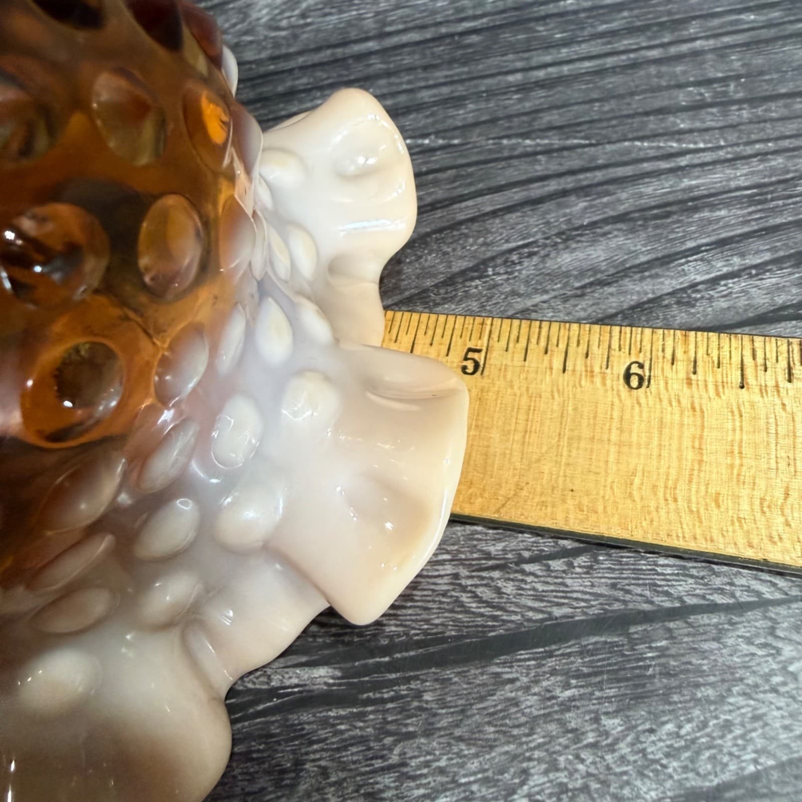 Fenton Cameo Opalescent Hobnail Glass Rose Bowl Vase 5" Ruffled Top Vintage Deco - Thumbnail 9