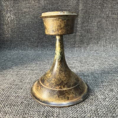 Vintage Solid Brass Chalice Candle Holder with Heavy Aged Patina - Thumbnail 5
