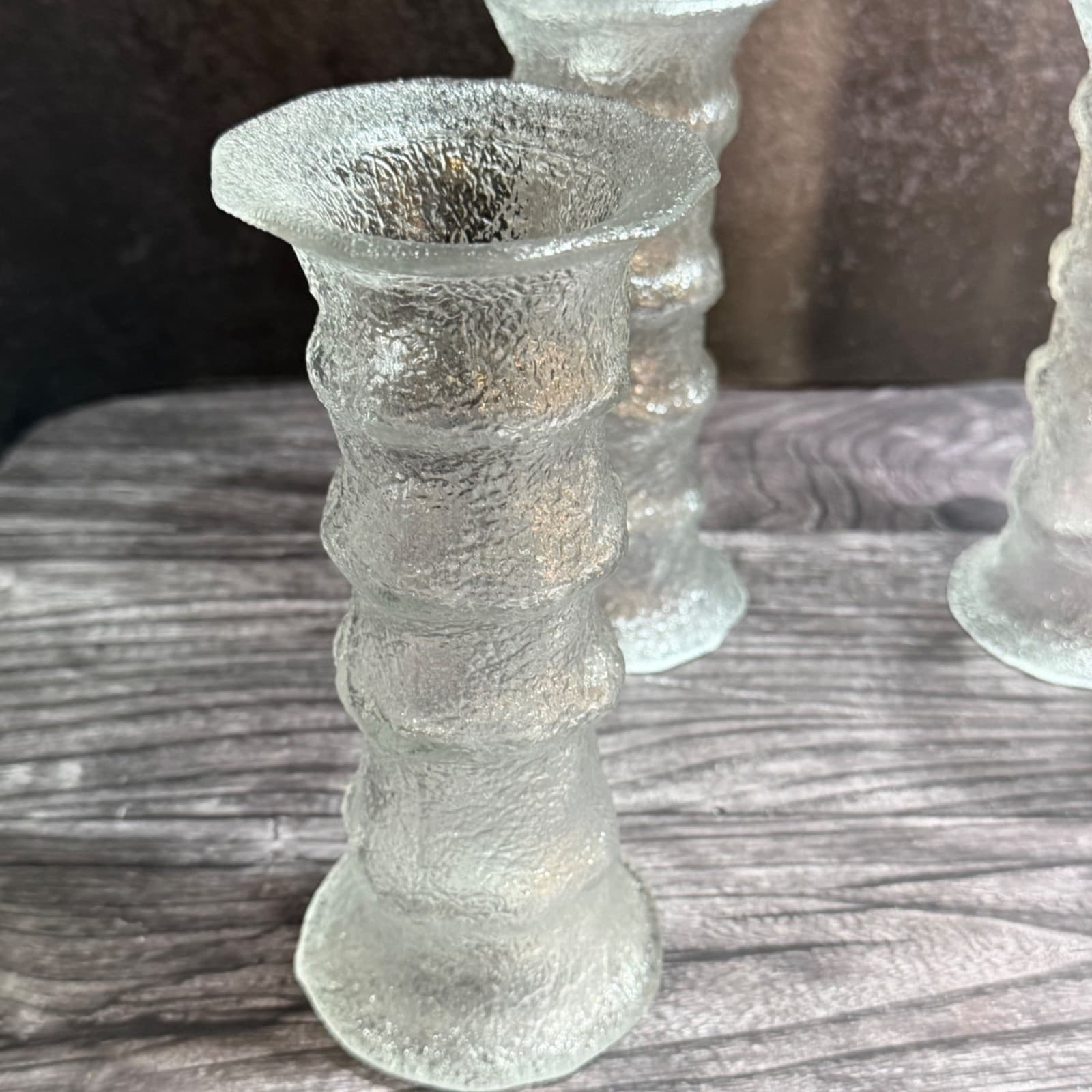 Dual Function Vase or Candlestick Set Of 4 VTG Clear Textured Glass USA c-918 - Thumbnail 8