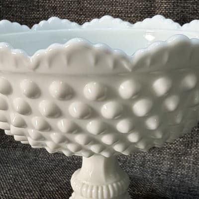 Base Only Fenton Milk Glass Hobnail Pedestal Bowl Candy Dish 6⅛” x8" Replacement - Thumbnail 4