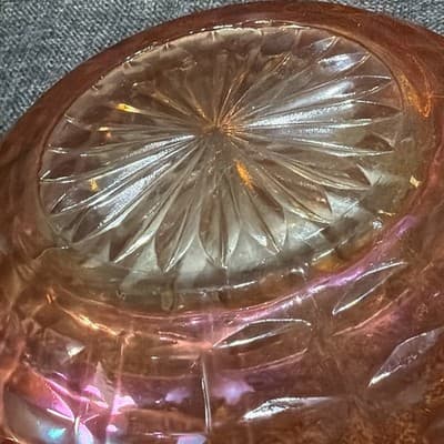 Vintage Carnival Glass 7.5" Iridescent Bowl Marigold Starburst Orange Beehive - Thumbnail 8