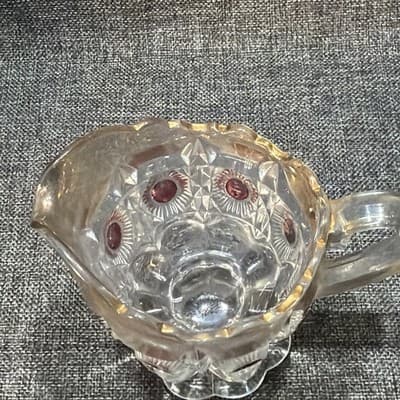 U S Glass Cranberry Flash Star Newport Bullseye And Daisy Creamer Dish 1905 - Thumbnail 6