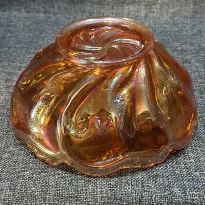 Imperial Marigold Carnival Glass Acanthus Round Bowl EAPG Swirl Early 1900’s - Thumbnail 8