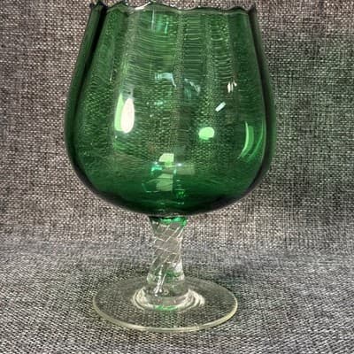 Empoli Italian Emerald Green Optic Glass Brandy Snifter Vase 6” Tall Twist - Thumbnail 4