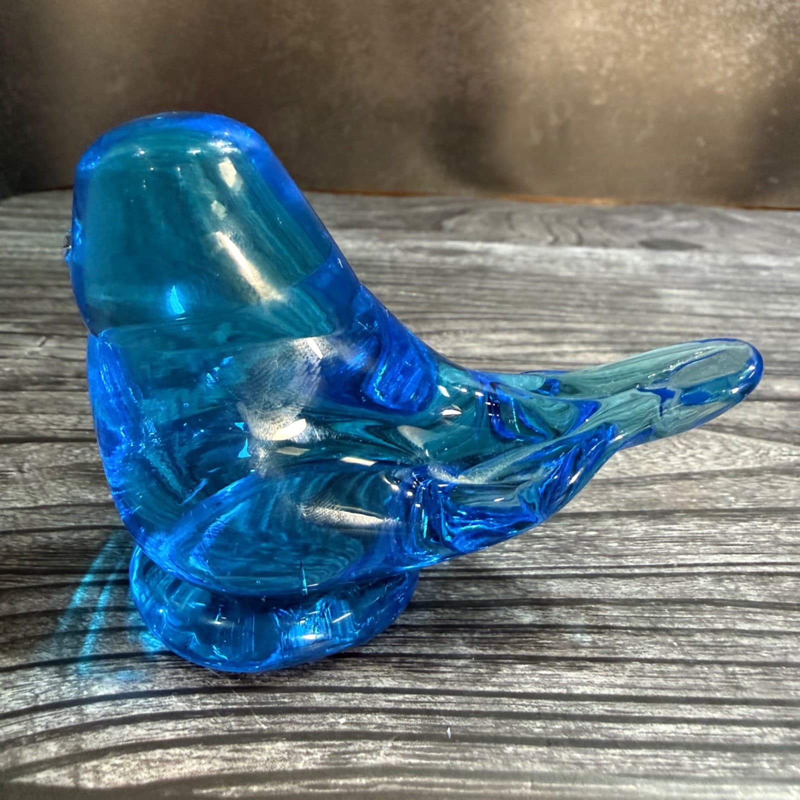Blue Glass Bird Happiness Figurine 4" Long Handcrafted Vintage Style Home Decor - Thumbnail 3