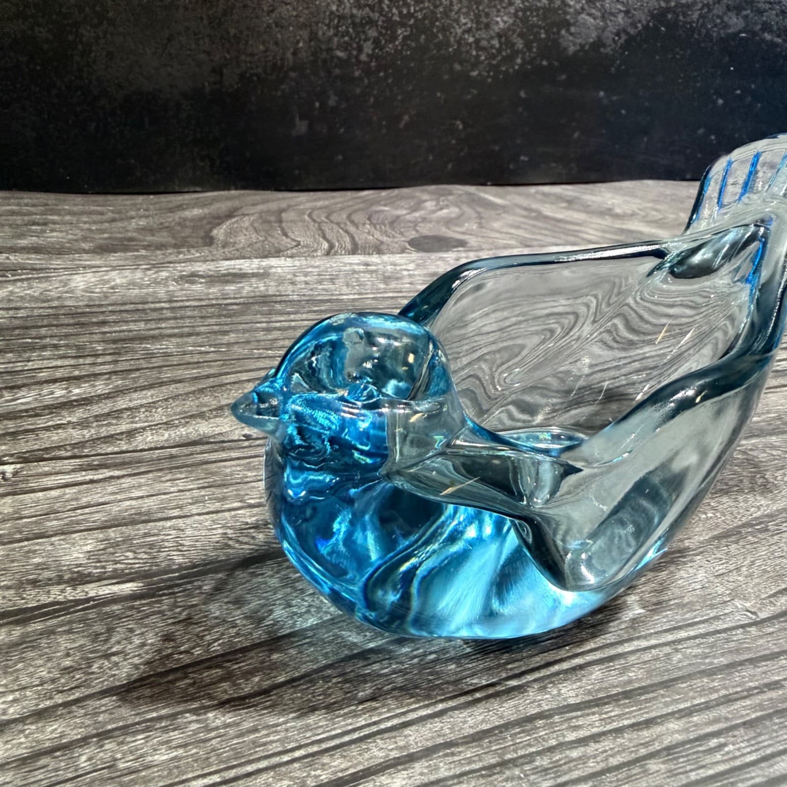 Vintage Fenton Art Glass Blue Dove Bird Votive Candle Holder Or Trinket Dish - Thumbnail 5