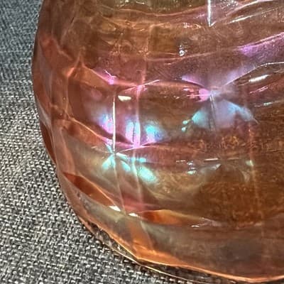 Vintage Carnival Glass 7.5" Iridescent Bowl Marigold Starburst Orange Beehive - Thumbnail 7