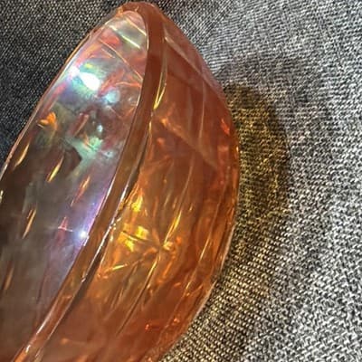 Vintage Carnival Glass 7.5" Iridescent Bowl Marigold Starburst Orange Beehive - Thumbnail 4