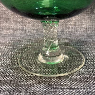 Empoli Italian Emerald Green Optic Glass Brandy Snifter Vase 6” Tall Twist - Thumbnail 2