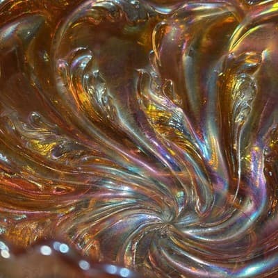 Imperial Marigold Carnival Glass Acanthus Round Bowl EAPG Swirl Early 1900’s - Thumbnail 6
