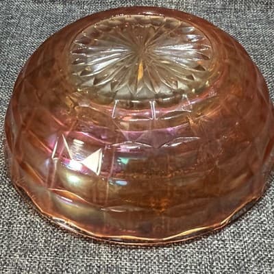 Vintage Carnival Glass 7.5" Iridescent Bowl Marigold Starburst Orange Beehive - Thumbnail 6