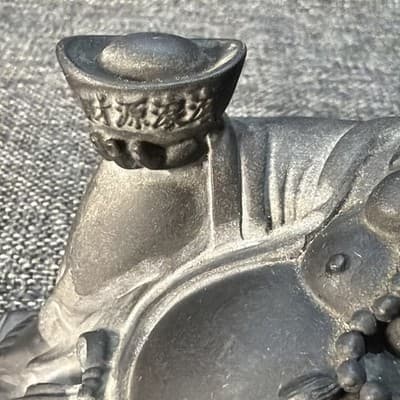 Reclining Detailed Laughing Buddha Statue Hotei Feng Shui Ingot Flowing Wealth - Thumbnail 2