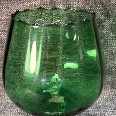 Empoli Italian Emerald Green Optic Glass Brandy Snifter Vase 6” Tall Twist - Thumbnail 3