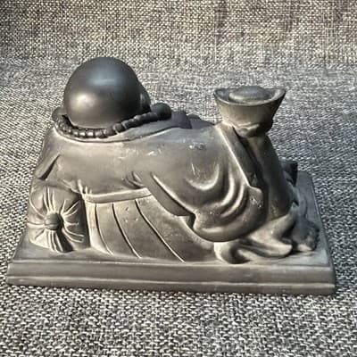 Reclining Detailed Laughing Buddha Statue Hotei Feng Shui Ingot Flowing Wealth - Thumbnail 7
