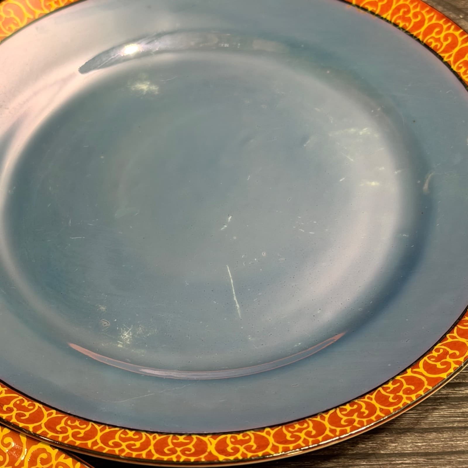 Tashiro Shoten 7.25" Dessert Or Salad Plates Hand Painted Japan Peach Blue - Thumbnail 3