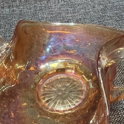 Fenton Vintage Honeycomb Clover Marigold Carnival Glass Bon Bon Dish Handles - Thumbnail 6
