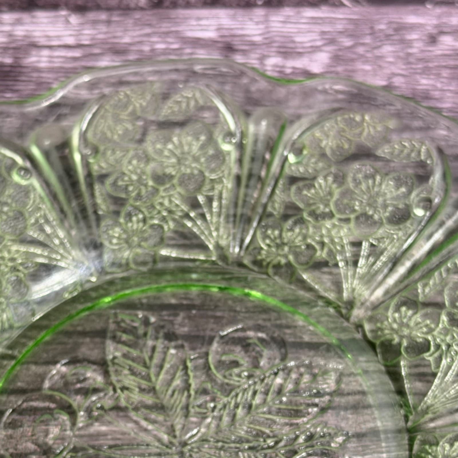Jeannette Glass Green Depression Glass Teacup & Saucer Set Cherry Blossom Patter - Thumbnail 7
